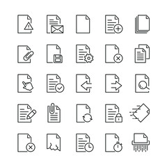 Document related icons: thin vector icon set, black and white kit