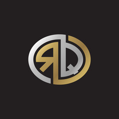 Initial letter RQ, looping line, ellipse shape logo, silver gold color on black background