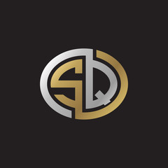 Initial letter SQ, looping line, ellipse shape logo, silver gold color on black background