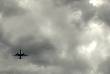 airplane in storm clouds