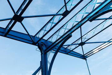 abstract metal structures modern architectural building blue sky bridge light concept