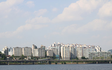 view of Seoul and urban area on Han riverside in Seoul,South Korea