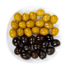 Organic olive berry on plate isolated on white background