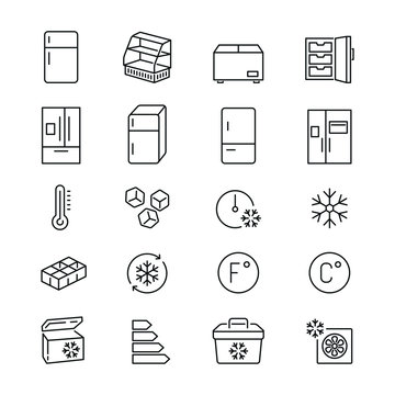 Fridge Related Icons: Thin Vector Icon Set, Black And White Kit