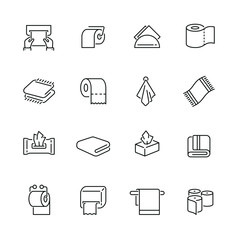 Towels and napkins related icons: thin vector icon set, black and white kit