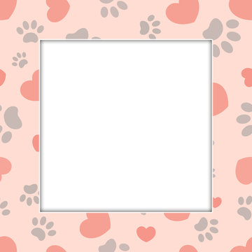 Animal Paw Prints And Hearts Pink Frame Mockup With Empty Space For Your Image.