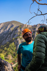Mountain climbers preparing for ascent