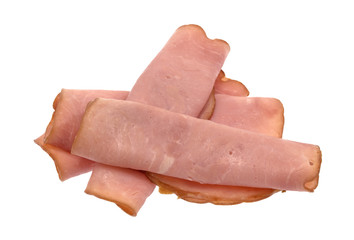 Several Virginia ham slices isolated on a white background.