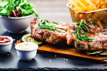 Grilled beefsteak with french fries