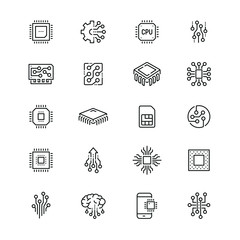 Electronics related icons: thin vector icon set, black and white kit