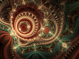 Glossy colorful fractal steampunk pattern, digital artwork for creative graphic design