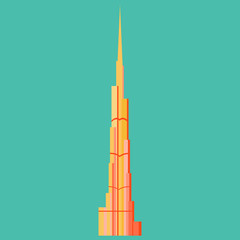 Burj Khalifa tower icon. UAE Dubai symbol. Gray United Arab Emirates building. Logo illustration.