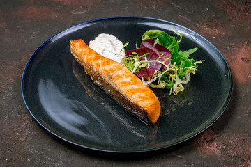 Salmon steak on the grill