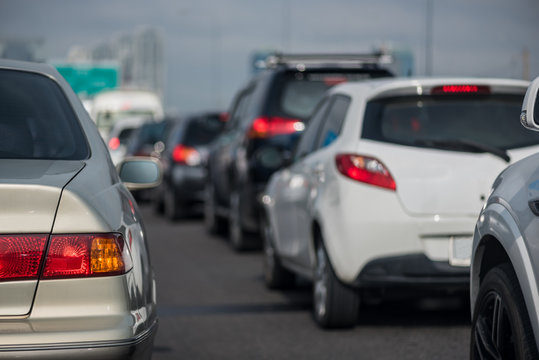 traffic jam with row of cars