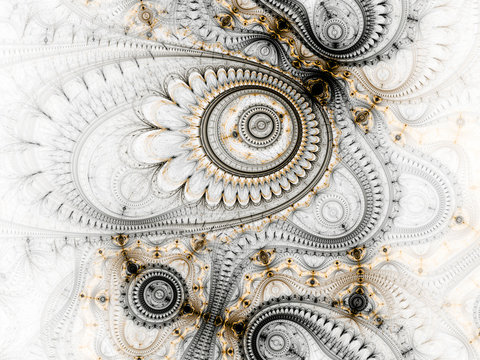 Yellow and black fractal machine, digital artwork for creative graphic design