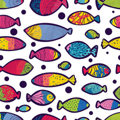 Cute fish.  Kids background. Seamless pattern.