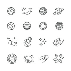 Space and planets related icons: thin vector icon set, black and white kit © Mykola