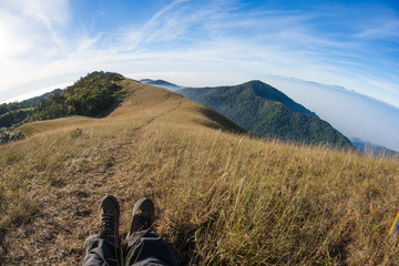 Naklejka premium mountain landscape national park with trekking route walking trail to the peak beautiful view