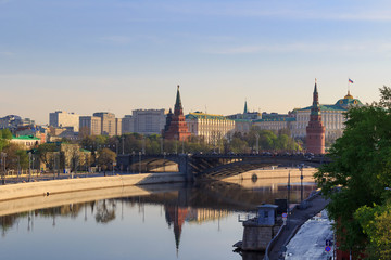 Moscow Kremlin on a Moskva river background in sunny spring morning