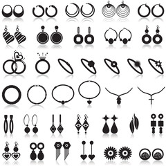 Jewelry items icons set on a white background with a shadow