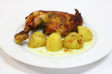 fried chicken on with potatos