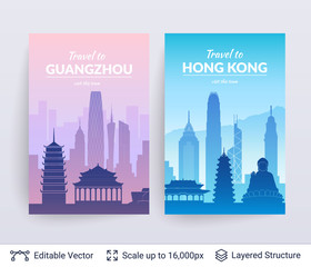 Obraz premium Guangzhou and Hong Kong famous city scapes.