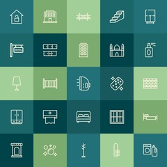 Modern Simple Set of buildings, furniture, housekeeping Vector outline Icons. Contains such Icons as  modern,  water, castle,  lock,  door and more on green background. Fully Editable. Pixel Perfect.