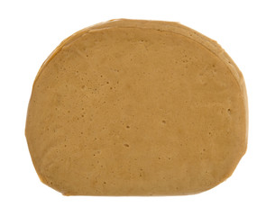 Top view of turkey flavored tofu slices isolated on a white background.