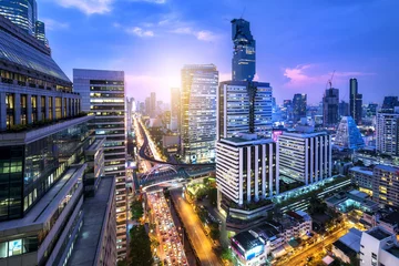 Foto op Canvas Top view of sathorn junction at Bangkok, Thailand. Bridge link between mrt and bts mass transportation of bangkok © virojt