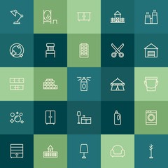 Modern Simple Set of buildings, furniture, housekeeping Vector outline Icons. Contains such Icons as  landscape,  housework,  background and more on green background. Fully Editable. Pixel Perfect.