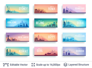 Collection of famous asian city scapes.