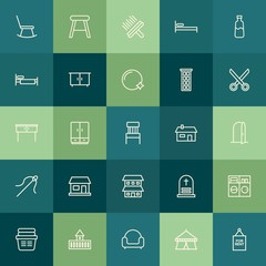 Modern Simple Set of buildings, furniture, housekeeping Vector outline Icons. Contains such Icons as  stone,  graveyard,  towel,  clothing and more on green background. Fully Editable. Pixel Perfect.