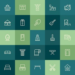 Modern Simple Set of buildings, furniture, housekeeping Vector outline Icons. Contains such Icons as fire,  housework,  china,  building and more on green background. Fully Editable. Pixel Perfect.
