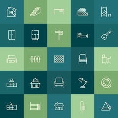 Modern Simple Set of buildings, furniture, housekeeping Vector outline Icons. Contains such Icons as  work, table,  real,  estate,  cleaner and more on green background. Fully Editable. Pixel Perfect.