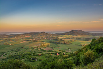 Fototapeta premium Balaton-felvidék, Csobánc, Hiking, Hungary, Jazzabi, europe, hills, nature, spring, sunset, travel, landscape