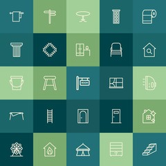 Modern Simple Set of buildings, furniture, housekeeping Vector outline Icons. Contains such Icons as  retro,  furniture,  house,  sign, up and more on green background. Fully Editable. Pixel Perfect.