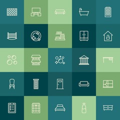 Modern Simple Set of buildings, furniture, housekeeping Vector outline Icons. Contains such Icons as  building, machine,  bed,  house, home and more on green background. Fully Editable. Pixel Perfect.