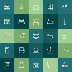 Modern Simple Set of buildings, furniture, housekeeping Vector outline Icons. Contains such Icons as  banking,  closet,  finance, entrance and more on green background. Fully Editable. Pixel Perfect.