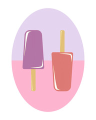 two ice cream on a lilac pink background
