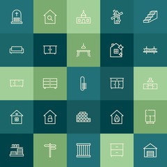 Modern Simple Set of buildings, furniture, housekeeping Vector outline Icons. Contains such Icons as  wooden,  cemetery,  energy,  smoke and more on green background. Fully Editable. Pixel Perfect.