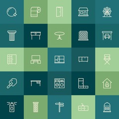 Modern Simple Set of buildings, furniture, housekeeping Vector outline Icons. Contains such Icons as  wardrobe,  tv,  burn,  city, room and more on green background. Fully Editable. Pixel Perfect.
