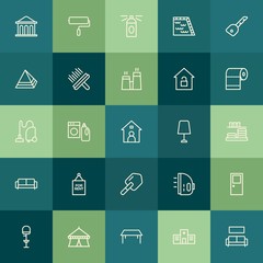 Modern Simple Set of buildings, furniture, housekeeping Vector outline Icons. Contains such Icons as  aromatherapy,  housework, hot,  seat and more on green background. Fully Editable. Pixel Perfect.