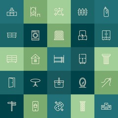 Modern Simple Set of buildings, furniture, housekeeping Vector outline Icons. Contains such Icons as needle,  mirror,  soap, home,  health and more on green background. Fully Editable. Pixel Perfect.