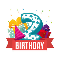 birthday card with candle number two vector illustration design