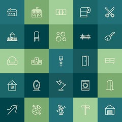 Modern Simple Set of buildings, furniture, housekeeping Vector outline Icons. Contains such Icons as  architecture,  laundry,  real,  house and more on green background. Fully Editable. Pixel Perfect.