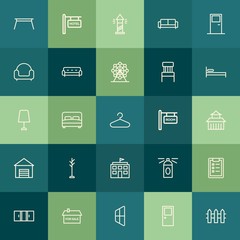 Modern Simple Set of buildings, furniture, housekeeping Vector outline Icons. Contains such Icons as  building,  business,  checklist, sofa and more on green background. Fully Editable. Pixel Perfect.