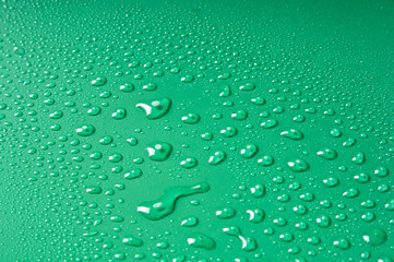 Water Drops on a Green Background