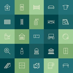 Modern Simple Set of buildings, furniture, housekeeping Vector outline Icons. Contains such Icons as  bubble,  bathroom,  clothing,  toilet and more on green background. Fully Editable. Pixel Perfect.