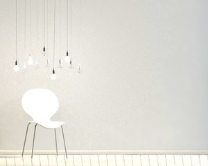 Modern interior with chair. Wall mock up. 3d illustration.