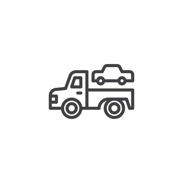 Towing truck outline icon. linear style sign for mobile concept and web design. Transportation truck simple line vector icon. Symbol, logo illustration. Pixel perfect vector graphics